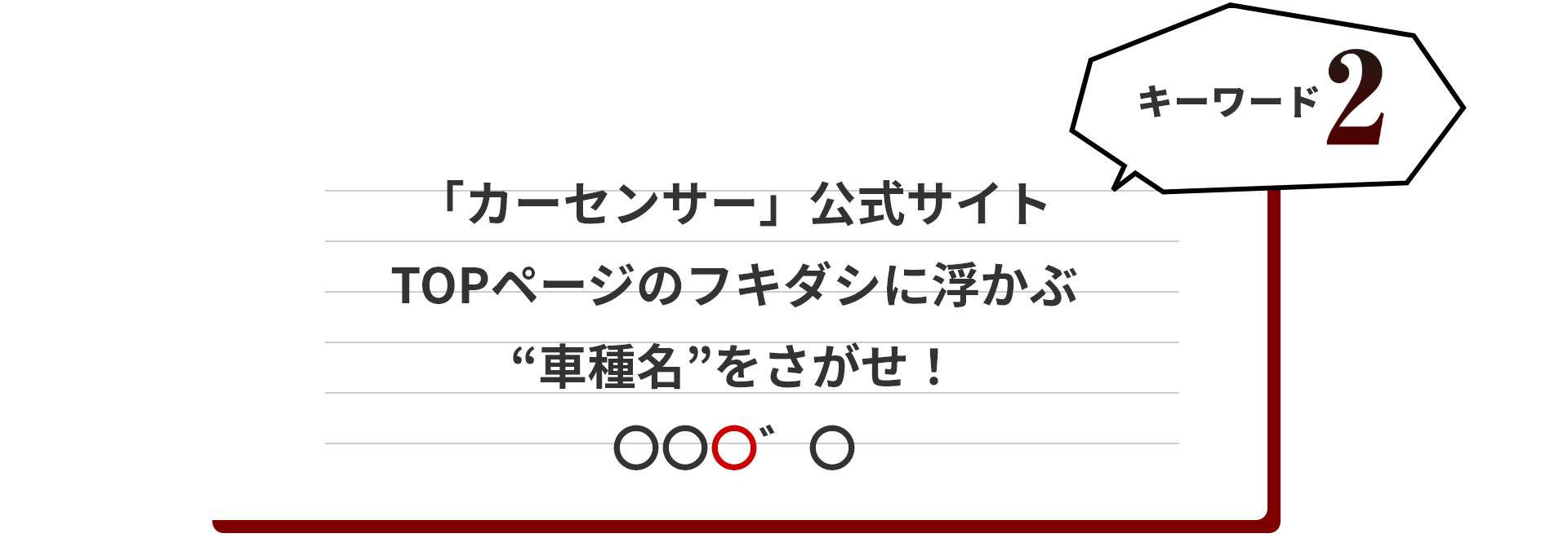 キーワード2 「カーセンサー」公式サイトTOPページのフキダシに浮かぶ“車種名”をさがせ！
